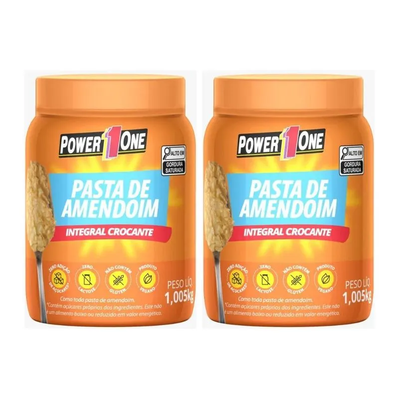 Kit 2 Pasta Amendoim Crocante Integral Pote 1kg Em Gluten