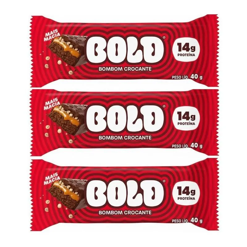 Kit 3 Barra De Proteina Crocante 14g Prot Com Fibra 40g Bold