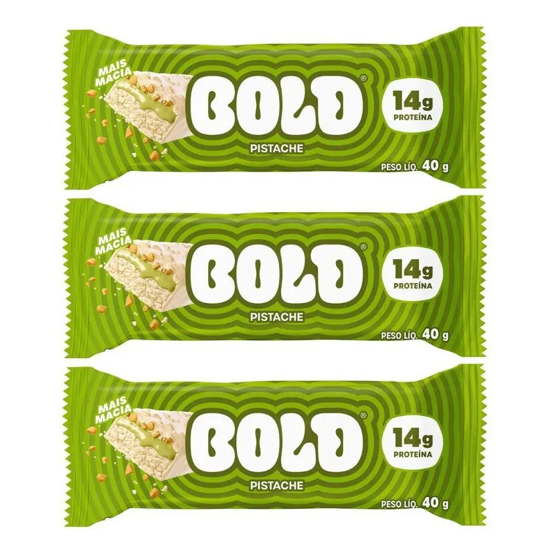 Kit 3 Barra De Proteina Pistache 14g Proteina Zero 40g Bold
