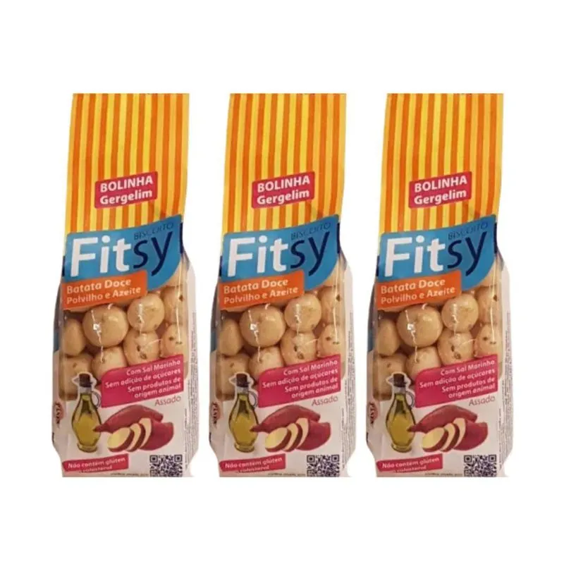 Kit 3 Bolinhas De Batata Doce E Povilho C/gergelim 60g Fitsy
