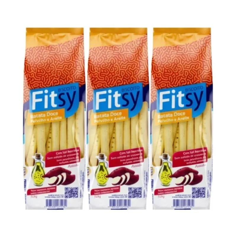 Kit 3 Palitos De Batata Doce E Povilho Com Azeite 50g Fitsy