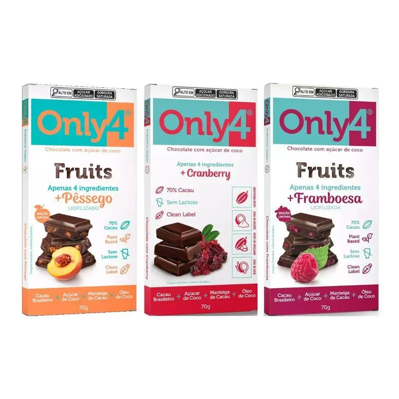 Mix 3 Chocolates Sem Lactose Natural Vegano Frutas Only4
