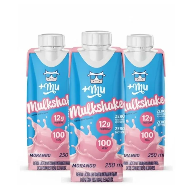 Kit 3 Mulkshake Proteico 12g De Proteina Morango 250ml +mu