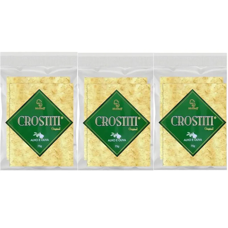 Kit 3 Crostiti Alho E Oliva 75g Crocante E Leve Mr Cheff