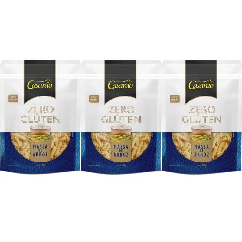 Kit 3 Massa Fusilli Premium Fonte De Prot Sem Gluten 500g