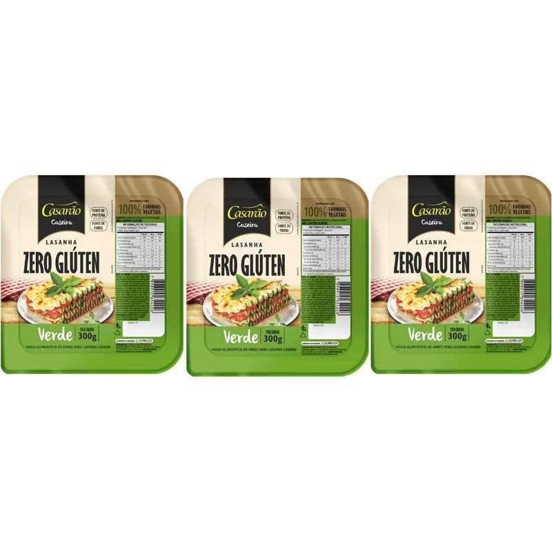 Kit 3 Massa Lasanha Verde Goumert Caseira Sem Gluten 300g