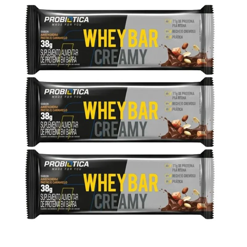 Kit 3 Whey Bar Creamy Barra 15g De Proteína Chocolate 38g