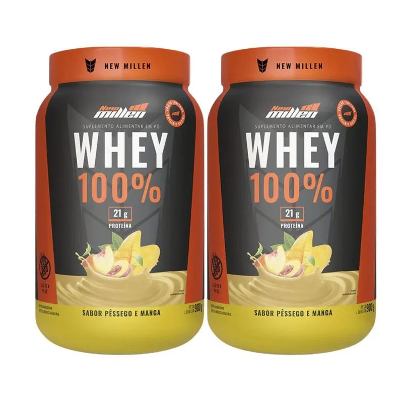 Kit 2 Whey Protein 100% Pessego Com Manga 21g De Prot 900g