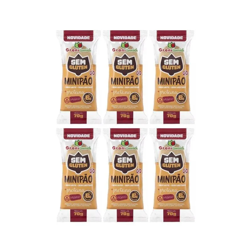 Kit 6 Minipão Vegano Sem Lactose Fit 6g Prot 70g Grani Amici