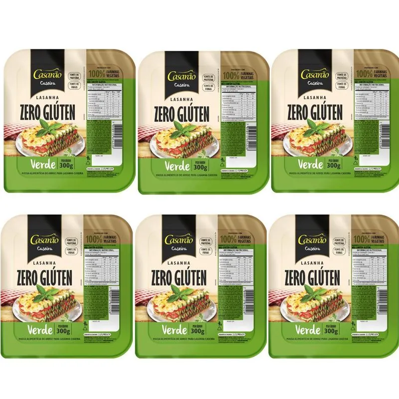 Kit 6 Massa Lasanha Verde Goumert Caseira Sem Gluten 300g