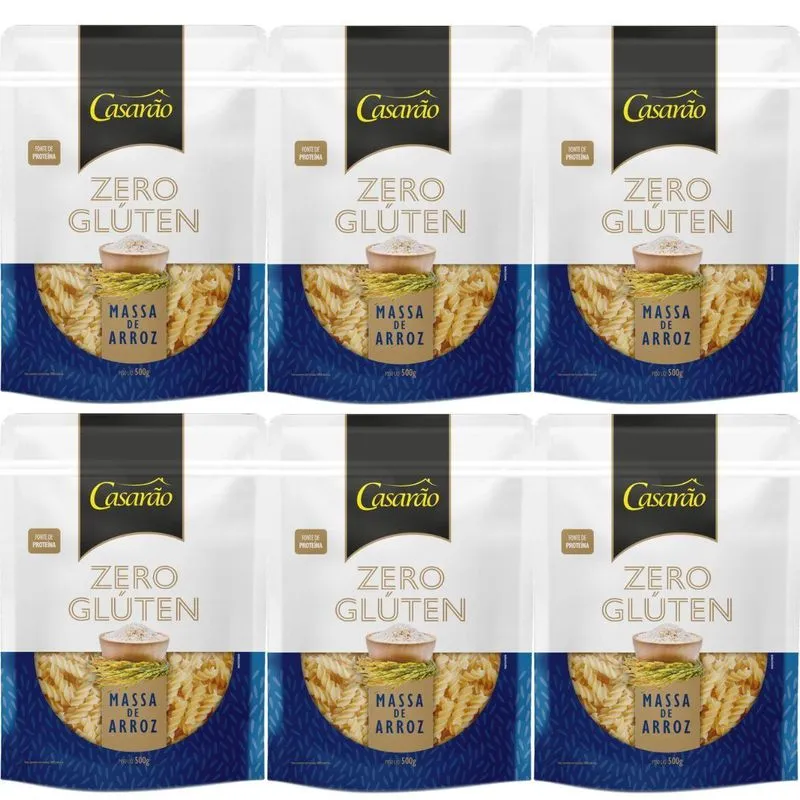 Kit 6 Massa Fusilli Premium Fonte De Prot Sem Gluten 500g