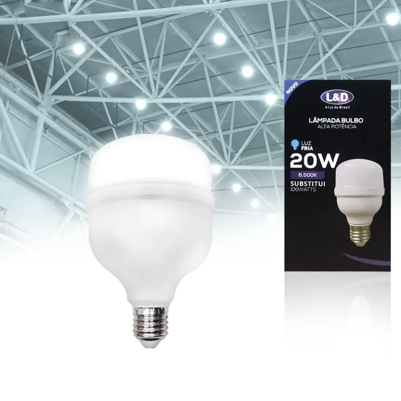 Lâmpada Bulbo Alta 20w Branca Fria Bivolt Compacta Casa Comércio Indústria L&D 6007