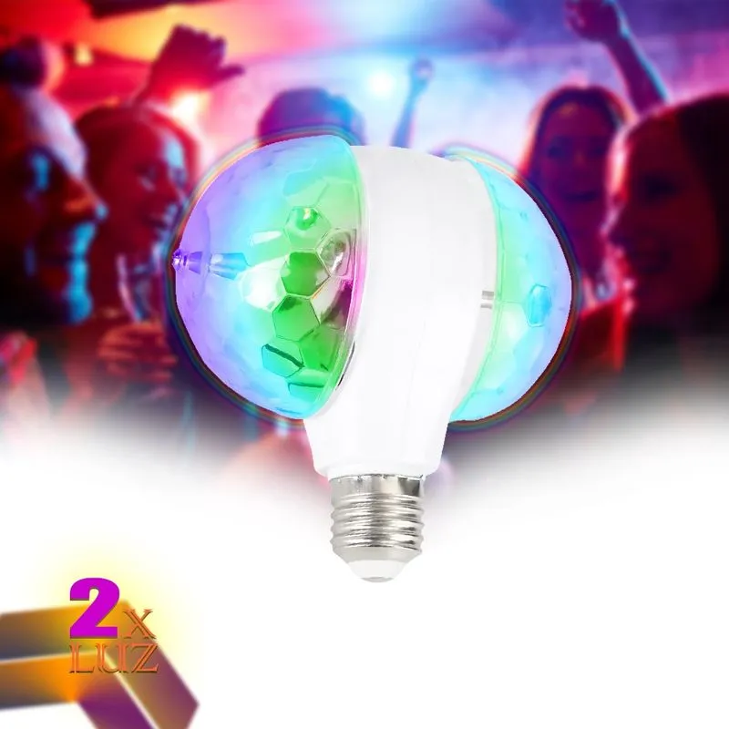 Lâmpada Globo Duplo Giratório Cristal rgb LED 6w Bivolt E27 Festa Balada Noite 032