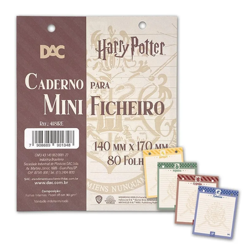Refil Mini Ficheiro 17x14cm 80fls Harry Potter Hogwarts Dac