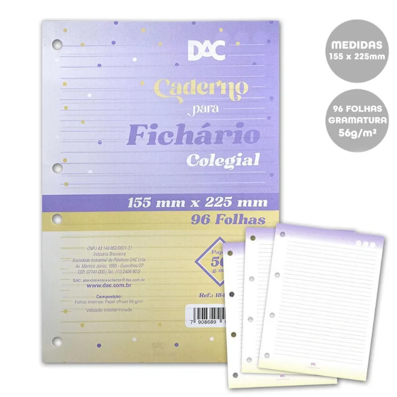 Refil Para Fichário Colegial Roxo E Amarelo 96fls 56g/m Dac