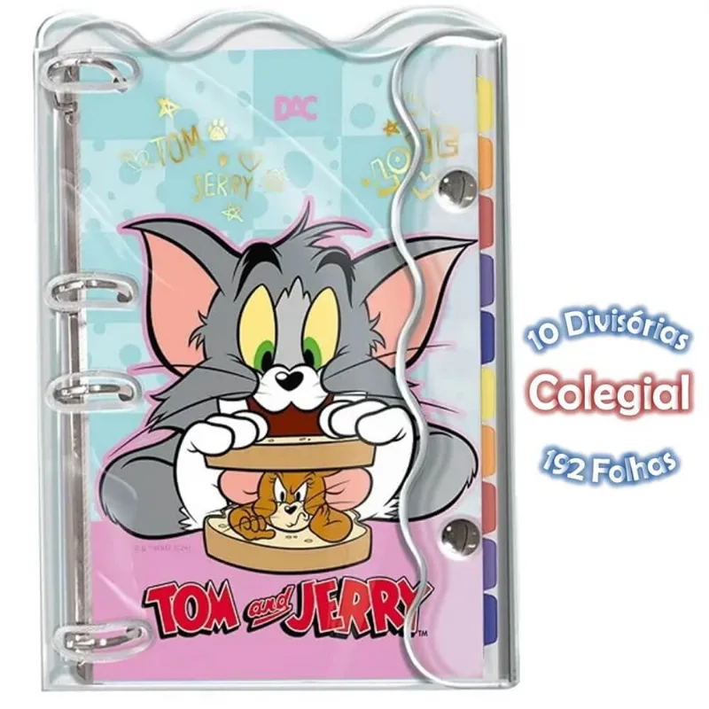 Fichario Colegial em PVC Cristal Tom e Jerry 10 Divisorias 192 Folhas - Dac