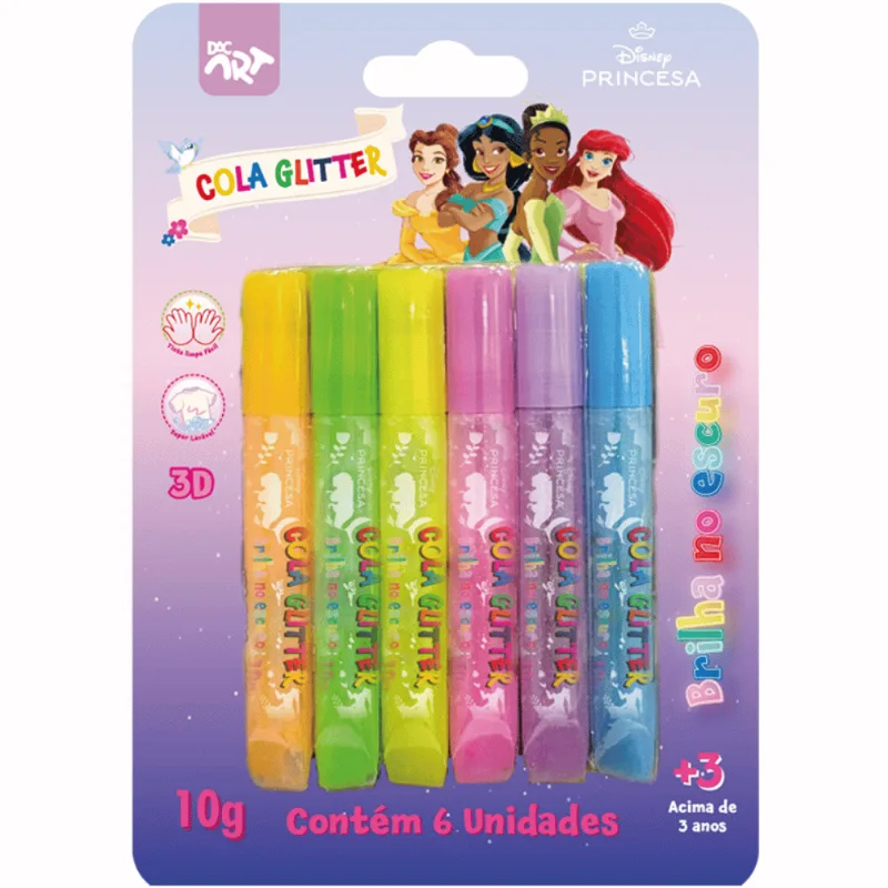 Cola Glitter Brilha No Escuro Princesas 10 G C/ 6 Cores - Dac Dac