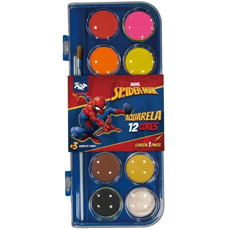 Aquarela Escolar SPIDER-MAN 12 Cores C/PINCEL