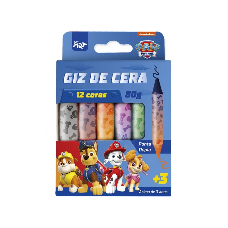 Giz De Cera Ponta Dupla Patrulha Canina Com 12 Cores - Dac