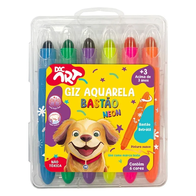 Giz De Cera Retrátil 6 Cores Neon Dac