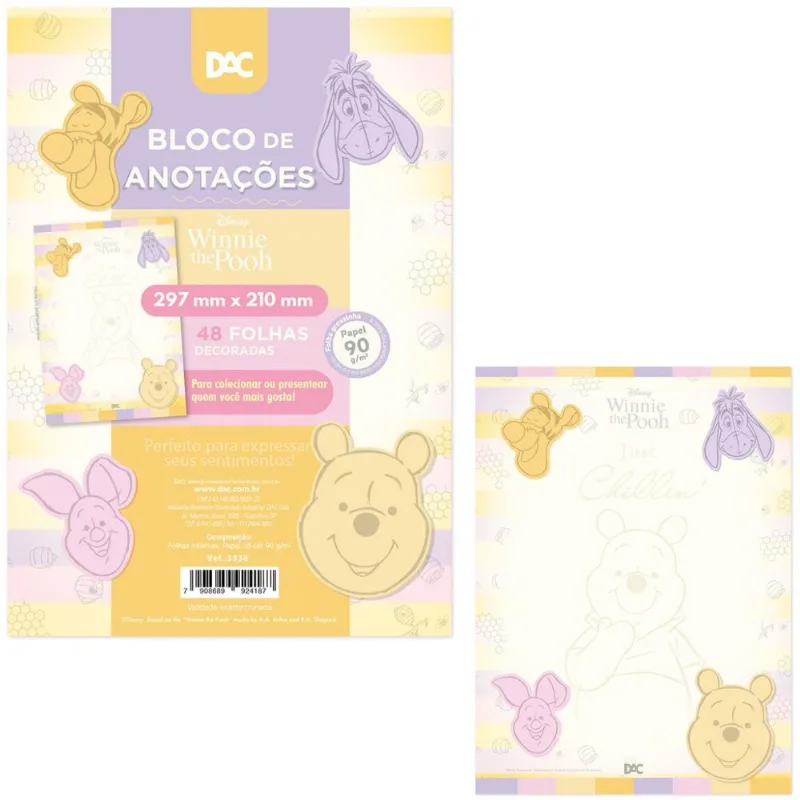 Bloco De Anotações Pooh 90g Com 48 Folhas Dac
