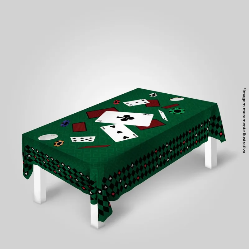 Toalha de Mesa Felpuda Cassino Verde Poker Truco 6 lugares