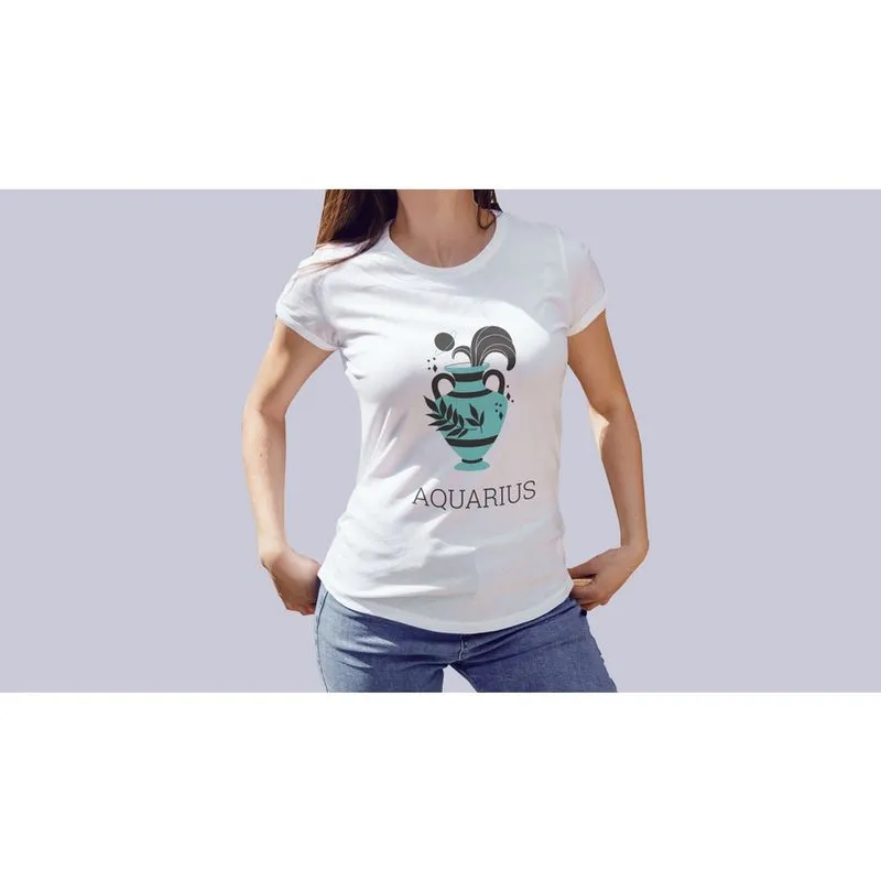 Camiseta Babylook 100% Algodão Signos Aquário Gola Canoa