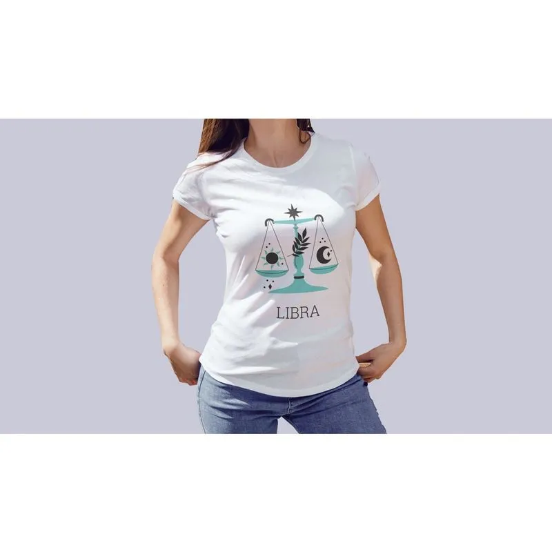 Camiseta Babylook 100% Algodão Signos Libra Gola Canoa