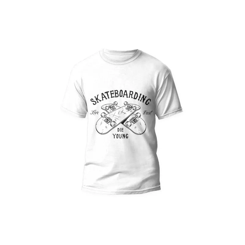 Camiseta 100% Algodão Gola Canoa Estampa Skate