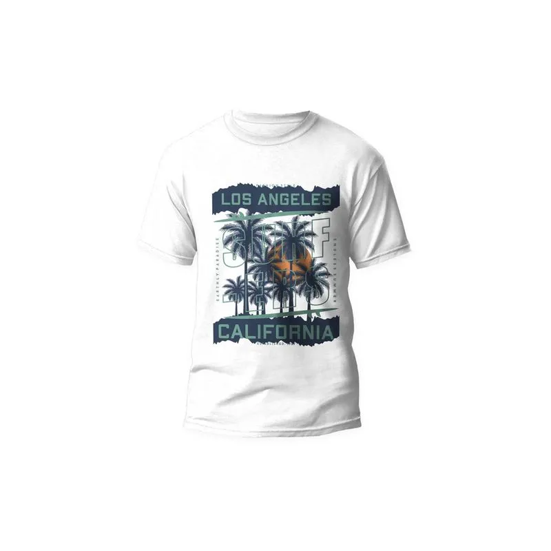 Camiseta 100% Algodão Gola Canoa Estampa Surf Palmeiras