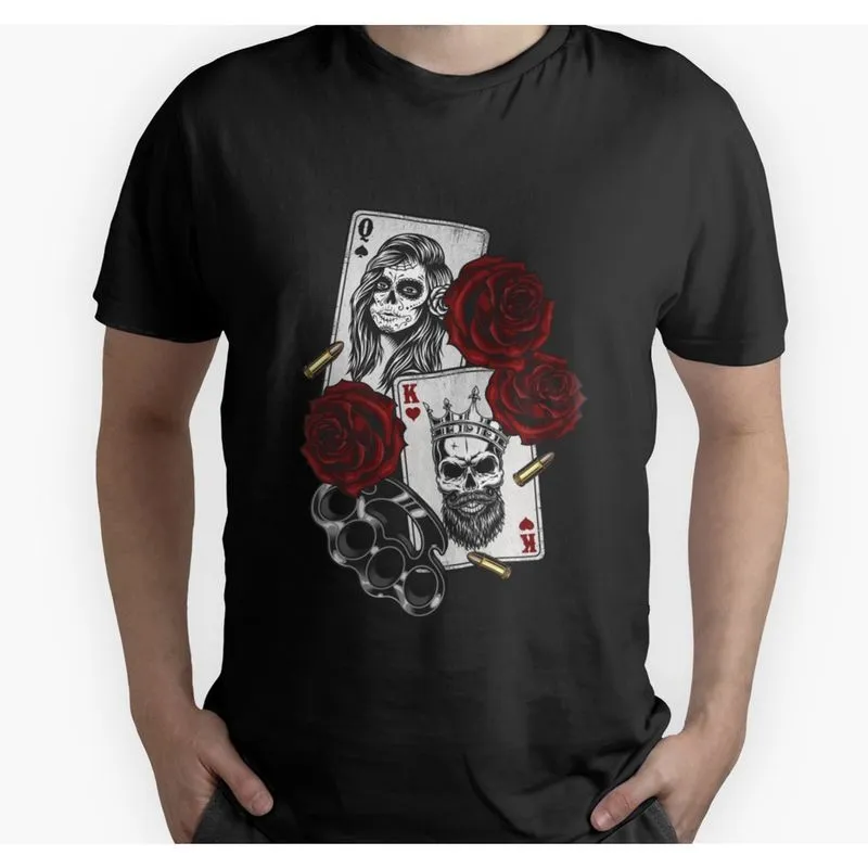 Camiseta 100% Algodão Gola Canoa Cartas Truco Flores