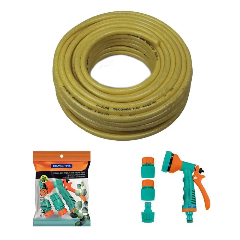 Kit Mangueira Jardim 50m + Esguicho Tramontina