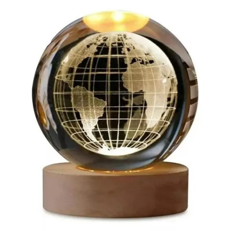 Abajur Luminária 3D Planetas Bola Cristal 6Cm Branco Quente