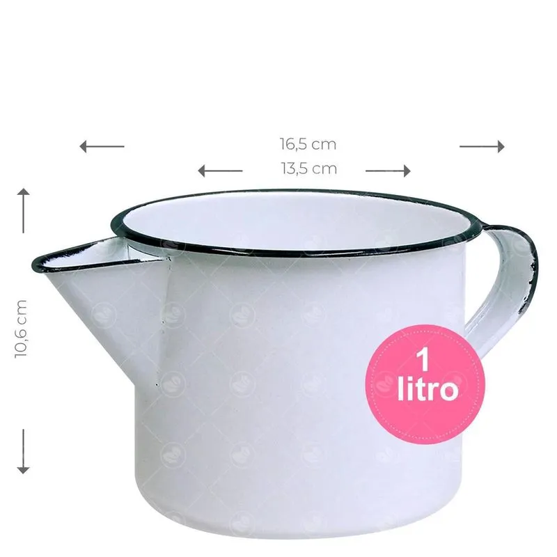 Leiteira Esmaltada Com Bico 1L Branca Utensilio Para Velas