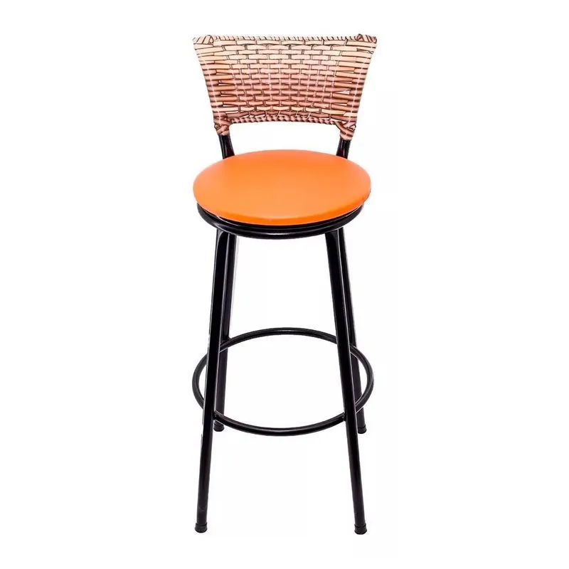 Banqueta Cyber Preta Junco Cappuccino Assento Laranja Alta