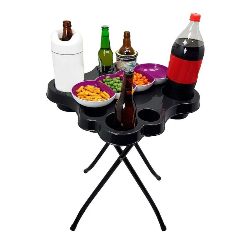 Mesa Petisqueira Com Tampo Preto Apoio Petiscos Desmontável