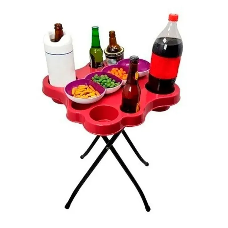 Mesa Petisqueira Tampo Vermelho Apoio Petiscos Desmontável