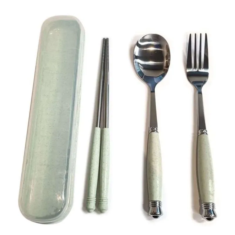 Kit Talher Com Estojo Individual Garfo Faca Colher E Hashi Aduze Verde