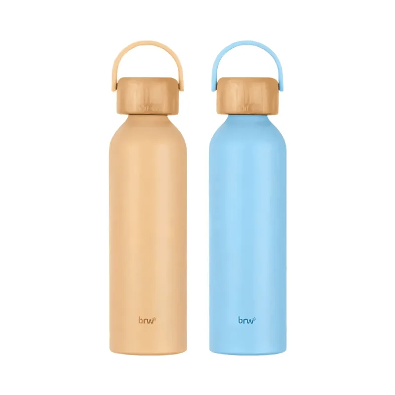 GARRAFA METALICA DE ACO INOXIDAVEL C/ TAMPA EM BAMBU 500ML BRW