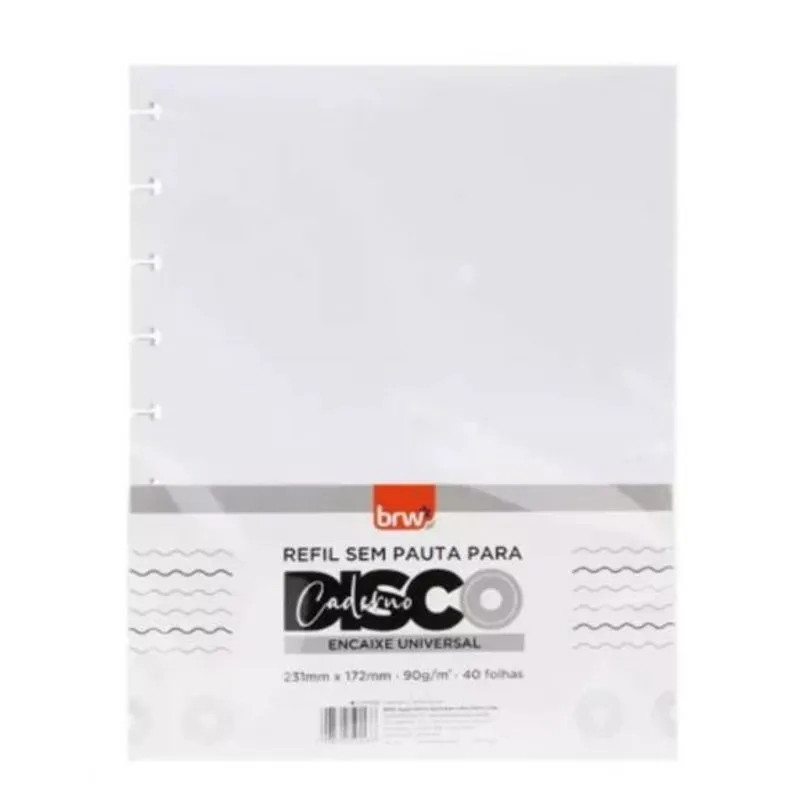 Refil Caderno Disco Colegial S/ Pauta 40fls 90gr