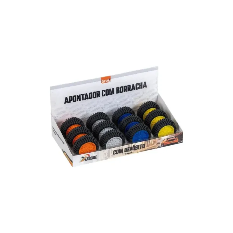 Apontador Plastico e Borracha Brw Xtreme Roda Display com 12 Unidades