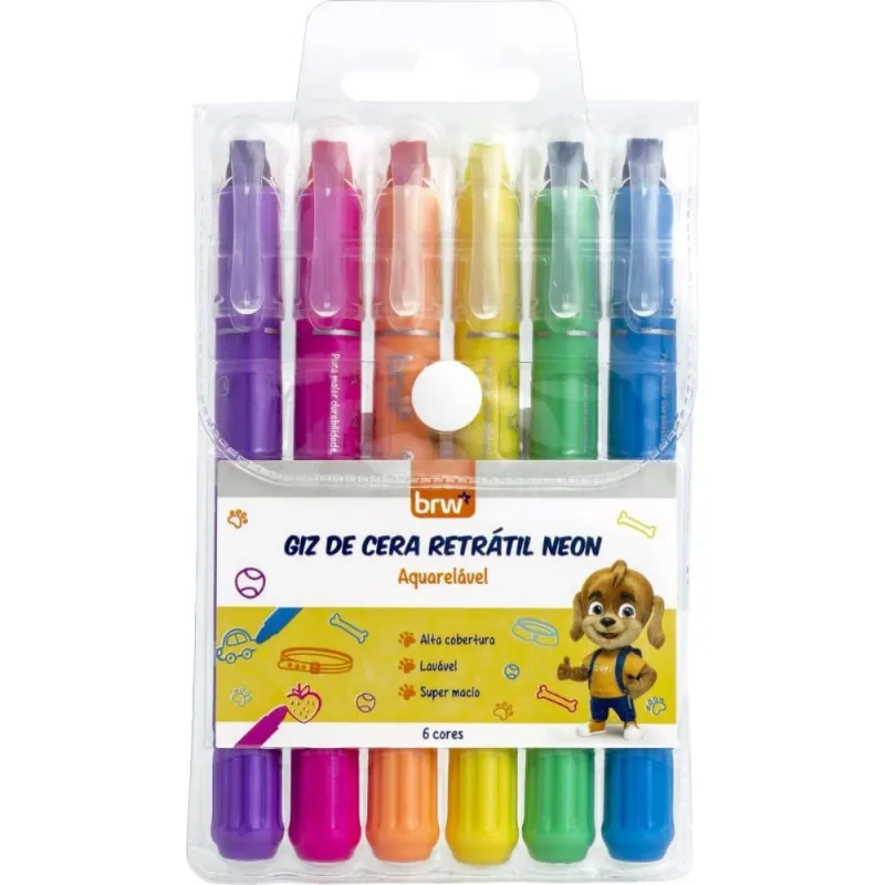 Giz de Cera Jumbo Retratil Neon 6 Cores Blister