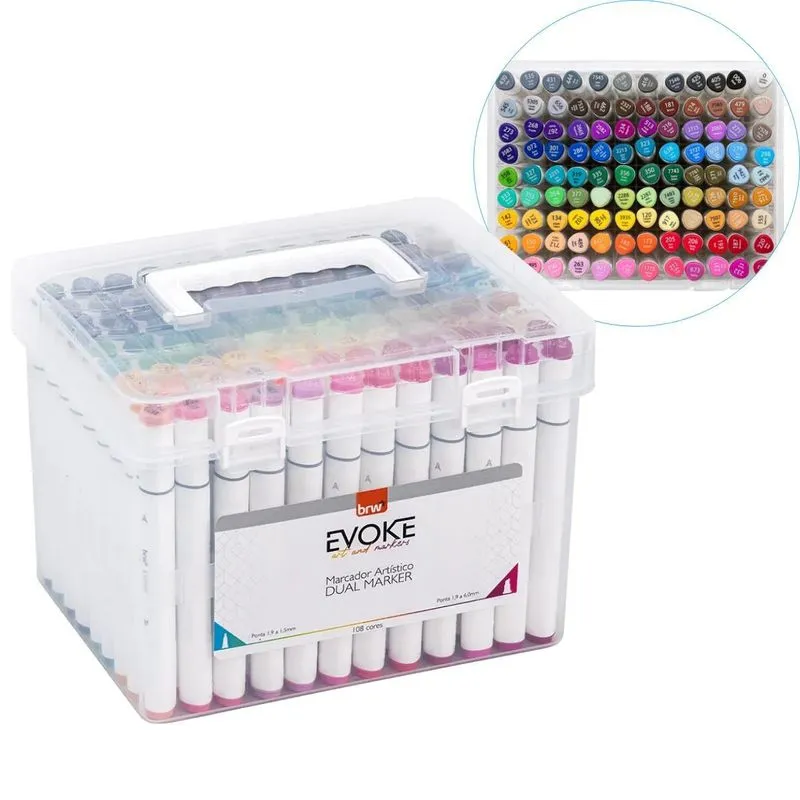 Marcador Artístico Evoke Dual Marker Kit Com 108 Cores Brw