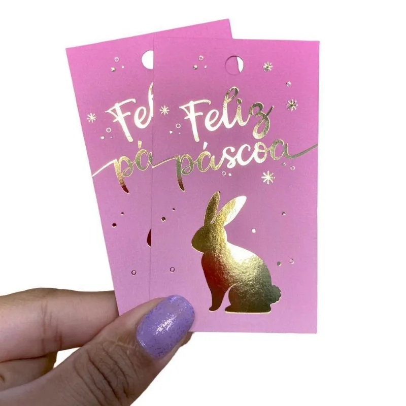 Tag Hot Stamping Feliz Páscoa - Coleção Páscoa