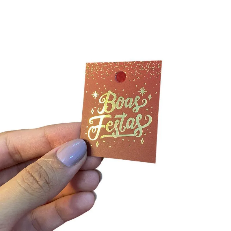 Mini Tag Natal Boas Festas Hot Stamping Dourado