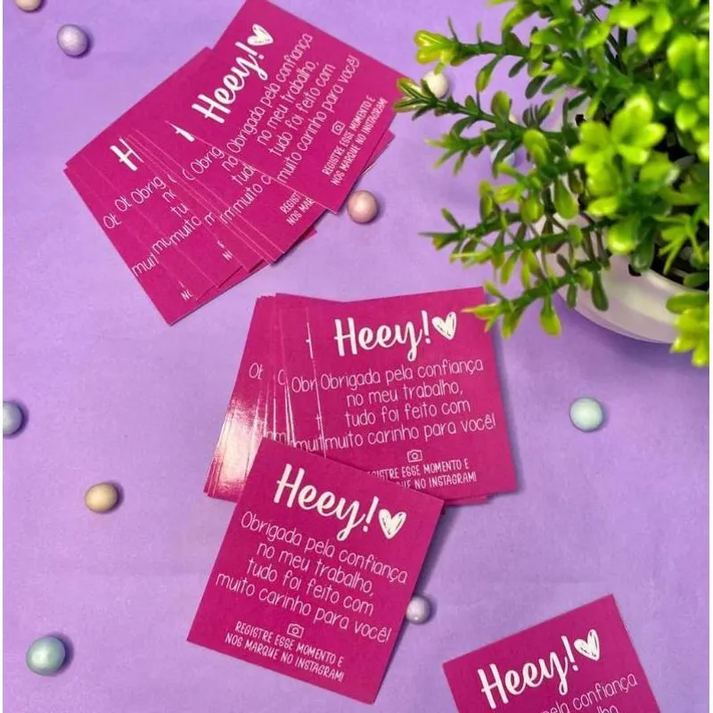 50un Mini Cartão Agradecimento Heey - Rosa