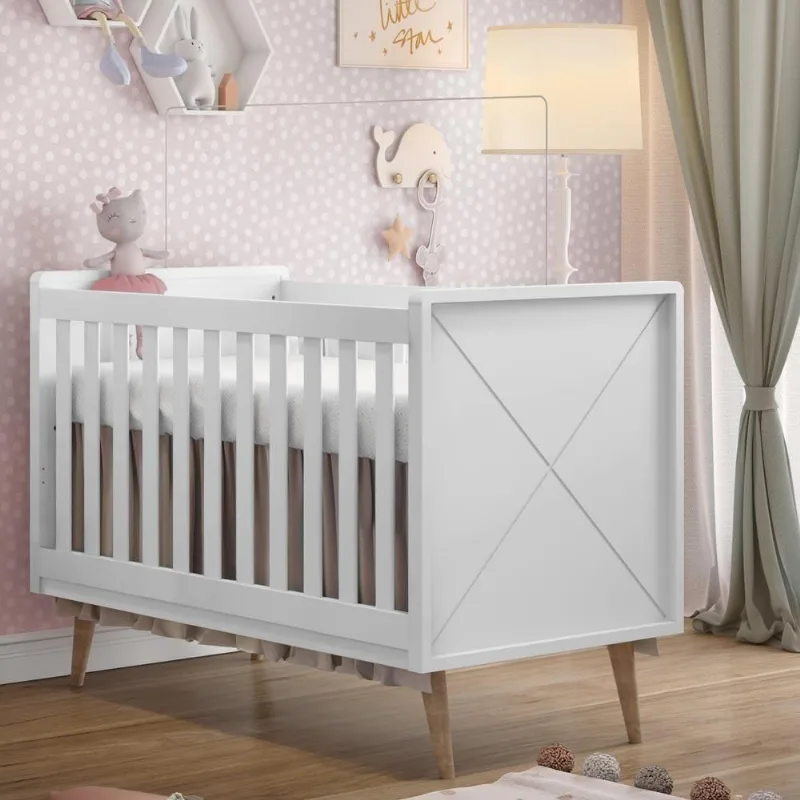 Berço Americano Mini Cama Retrô Lorena Branco Fosco Carolina Baby