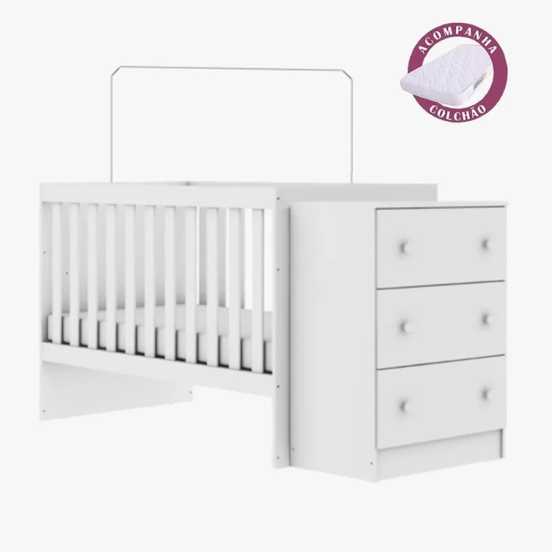 Berço Americano Cômoda Mult Bianca Com Colchão Branco Carolina Baby