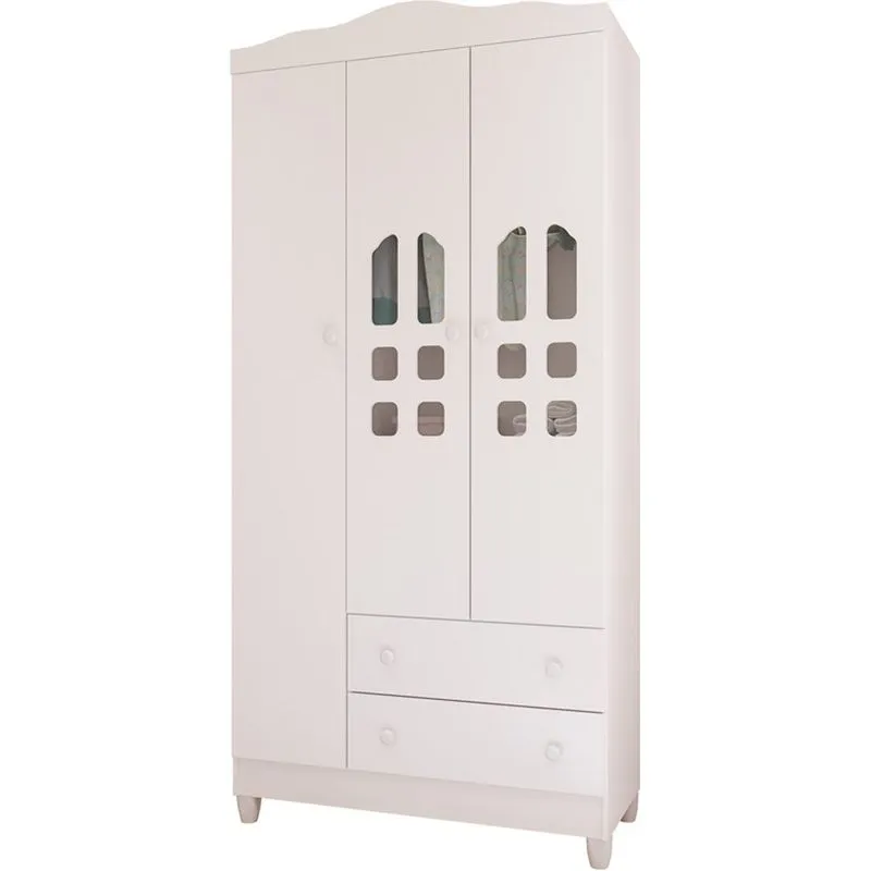 Roupeiro 3 Portas e 2 Gavetas Cor Branco Carolina Eloá Cleam 5198.1