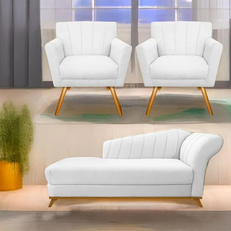Kit Diva Recamier Vanessa 185Cm Lado Esquerdo E 02 Poltronas Laura Suede - Amarena Móveis Branco